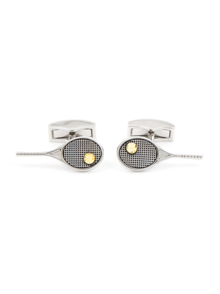 Boutons De Manchettes Argent Sterling Émaillés - Motif Raquette De Tennis Multicolore