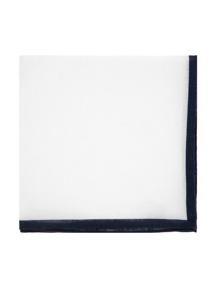 Pochette de costume en lin blanc avec ourlet bleu marine
