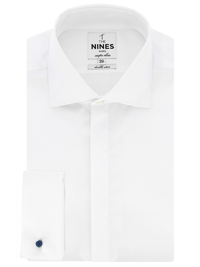 Chemise mousquetaire blanche à gorge cachée col italien Chemise mousquetaire blanche à gorge cachée col italien
