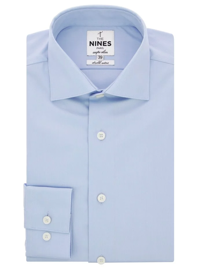 Chemise infroissable col italien bleu ciel