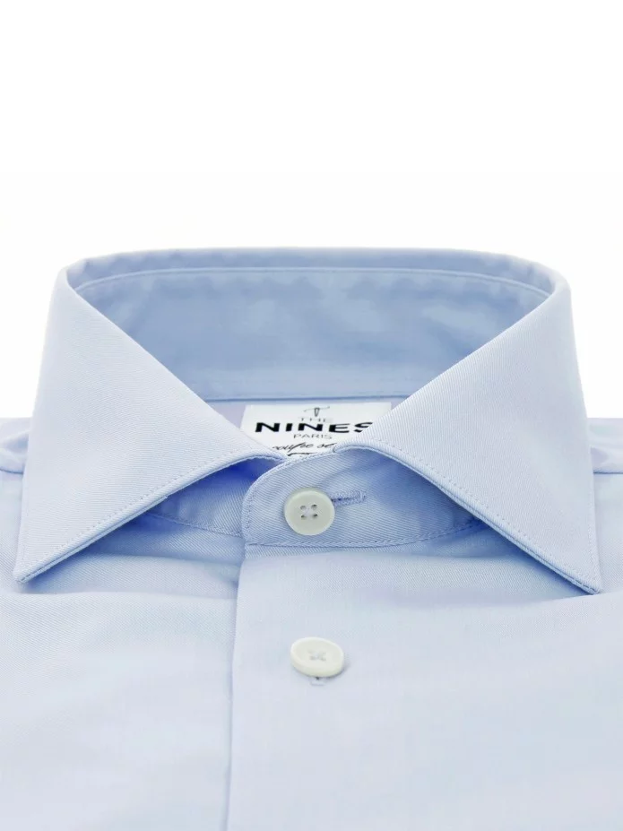 Chemise infroissable col italien bleu ciel