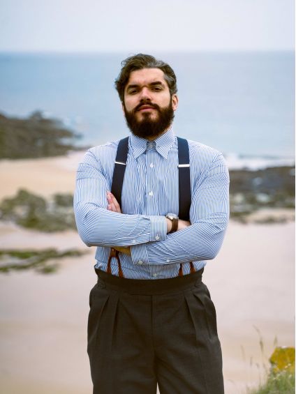 Chemise infroissable col épingle à rayures bleu marine - Édition Cormac