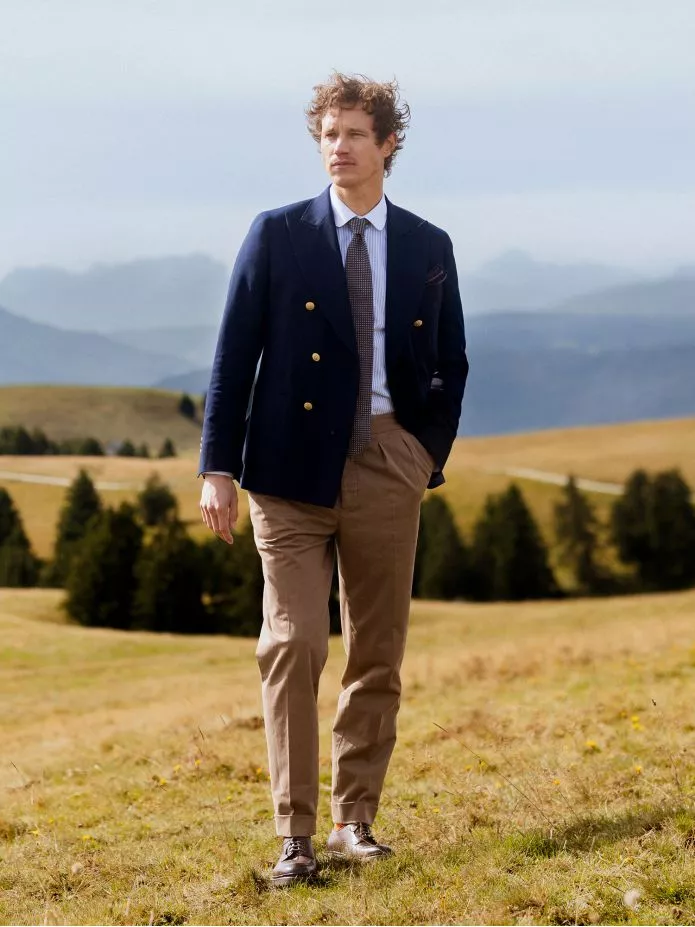 Pantalon chino à pinces havane taille haute