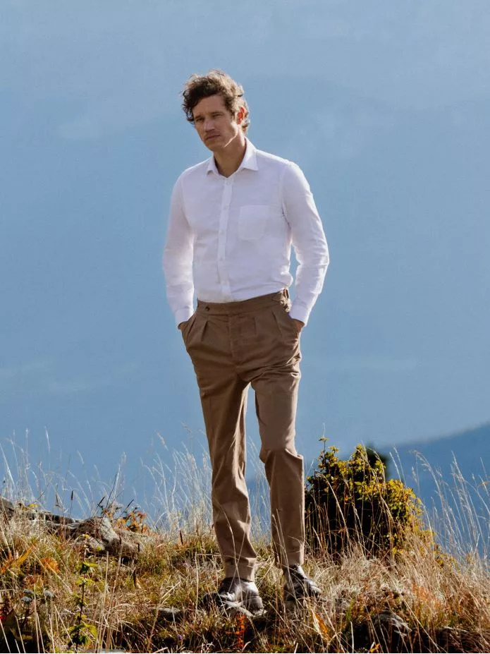 Pantalon chino à pinces havane taille haute