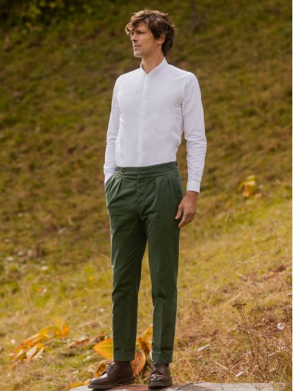 Pantalon chino à pinces vert thym taille haute