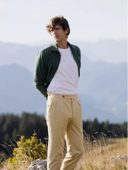 Pantalon chino à pinces beige taille haute