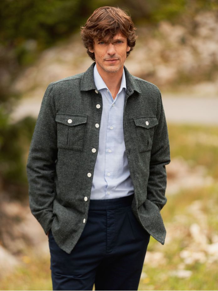 Surchemise en laine mélangée verte effet chiné