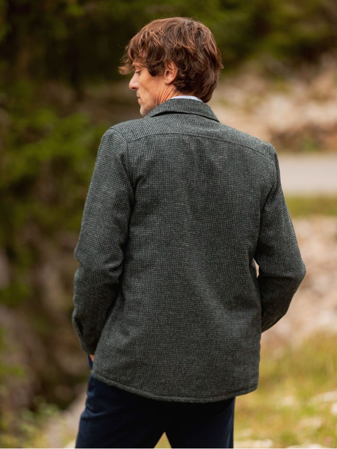 Surchemise en laine mélangée verte effet chiné