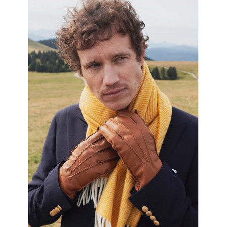 gant tactile en cuir cognac