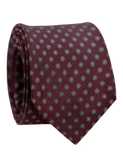 Cravate bordeaux à motifs géométriques pois gris