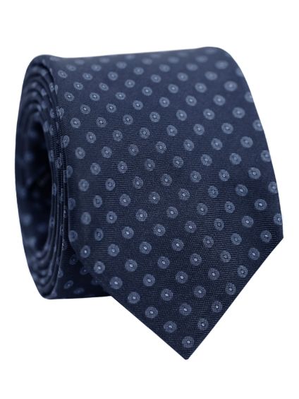 Cravate bleu marine à motifs géométriques pois bleus
