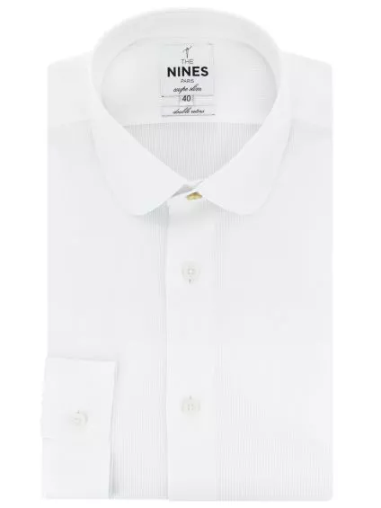Chemise col rond en dobby blanc avec bouton doré
