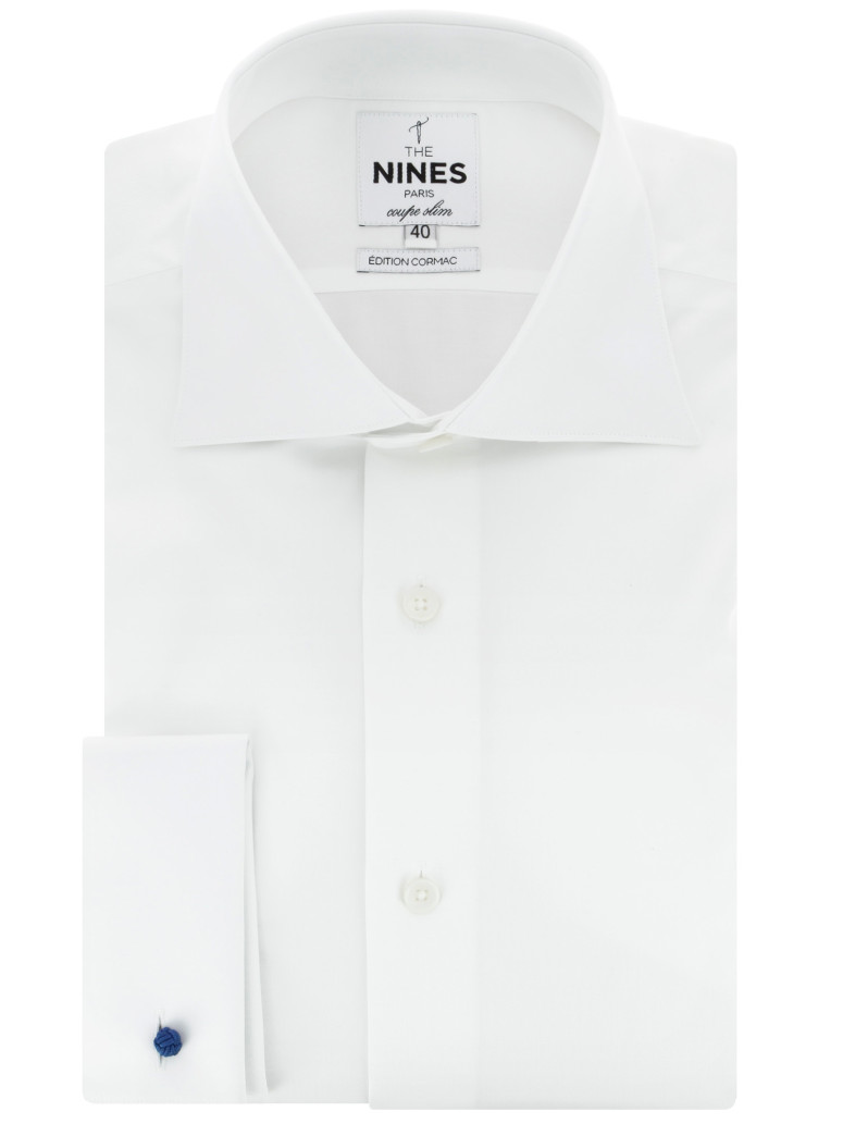 Chemise mousquetaire col italien twill blanc