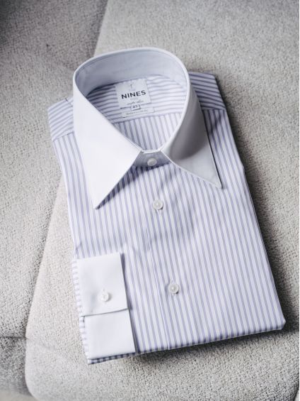 Chemise col français à rayures parme