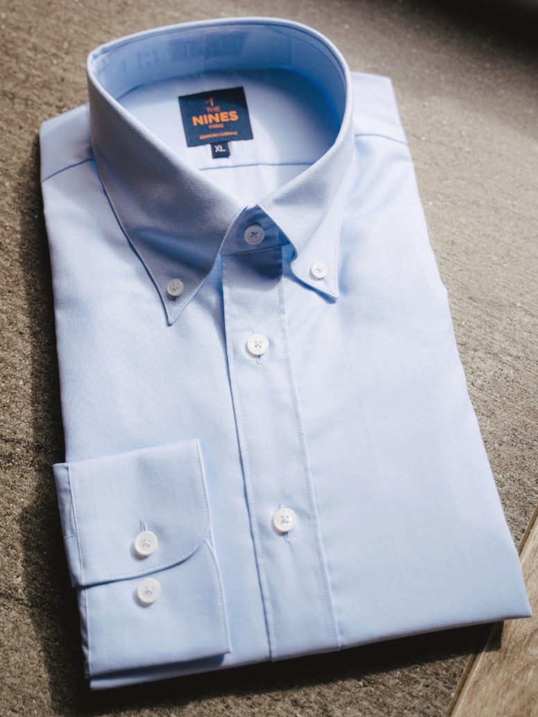 Chemise col américain en oxford bleu ciel