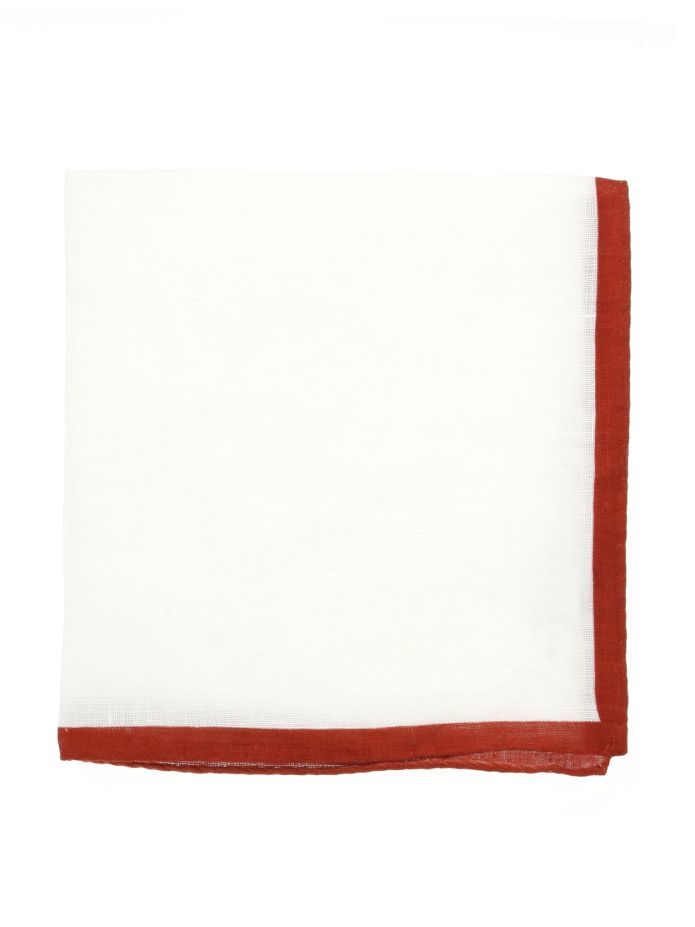 Pochette de costume en lin blanc avec ourlet terre battue