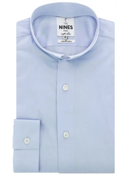 Chemise col inversé en popeline bleu ciel