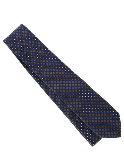 Cravate en soie bleue à motif floral marron