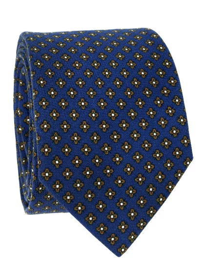 Cravate en soie bleue à motif floral marron