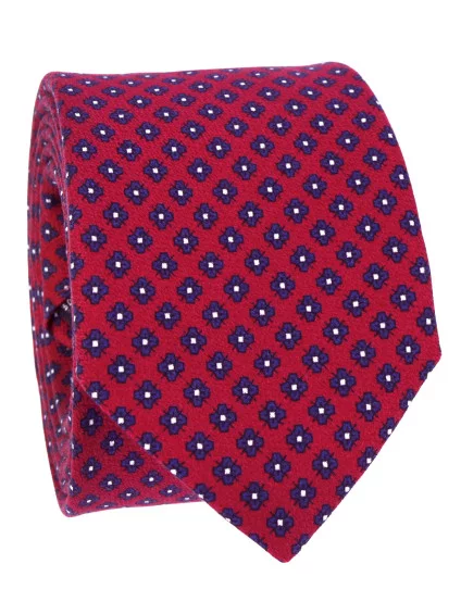 Cravate en soie bordeaux à motif floral bleu marine