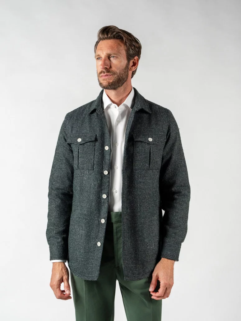 Surchemise en laine mélangée verte effet chiné