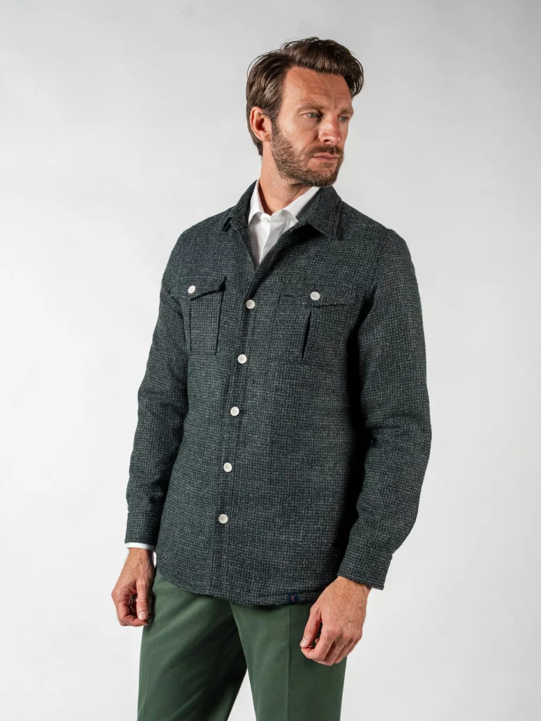 Surchemise en laine mélangée verte effet chiné