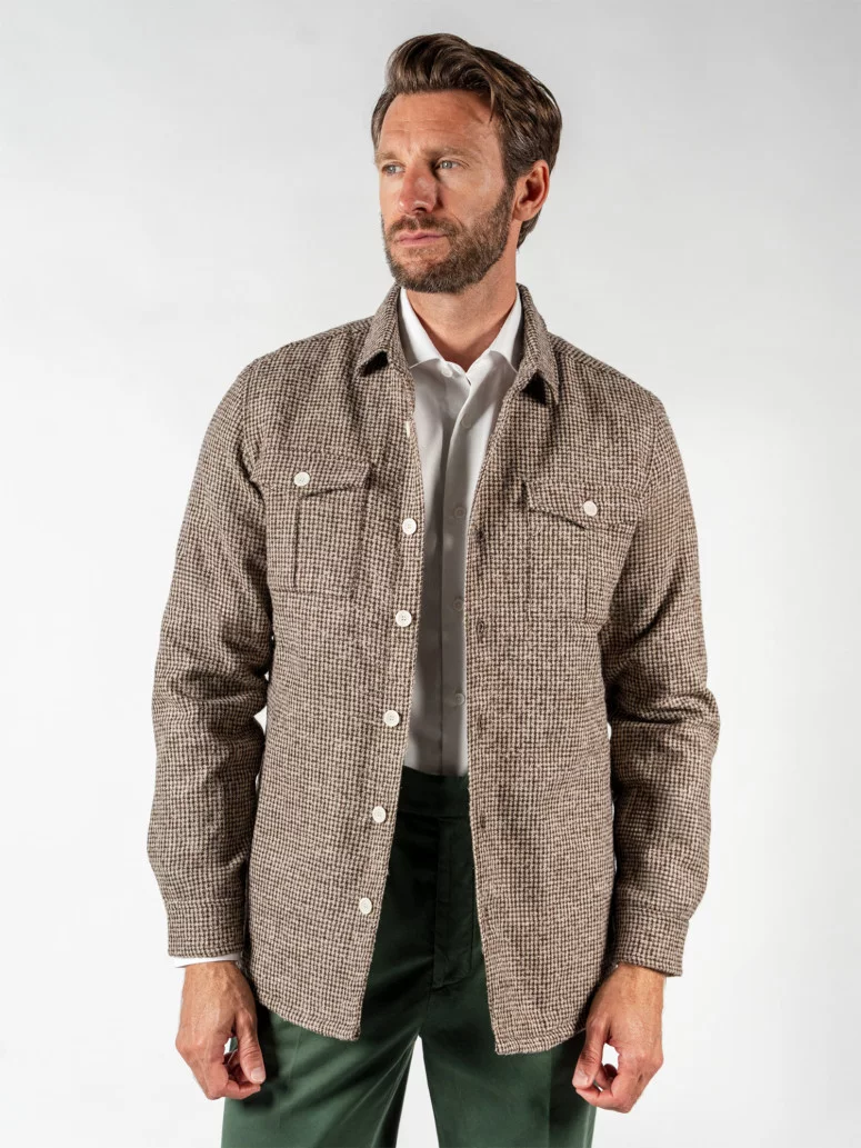 Surchemise en laine mélangée beige effet chiné