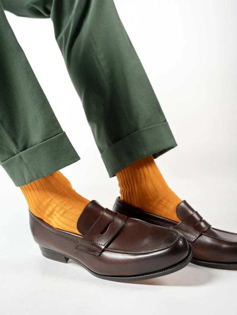 Mi-bas fil d'Écosse jaune moutarde