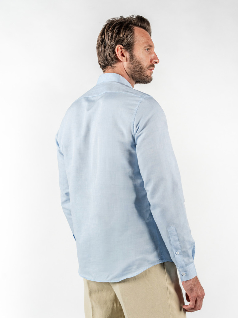 Chemise À Manches Longues En Coton Et Lin De Couleur Unie