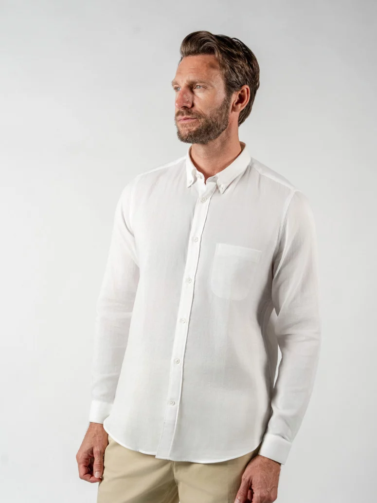 Chemise en gaze de coton blanc col américain