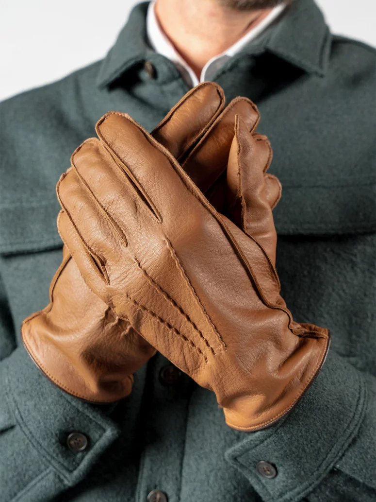 Gants en cuir cognac couture extérieure