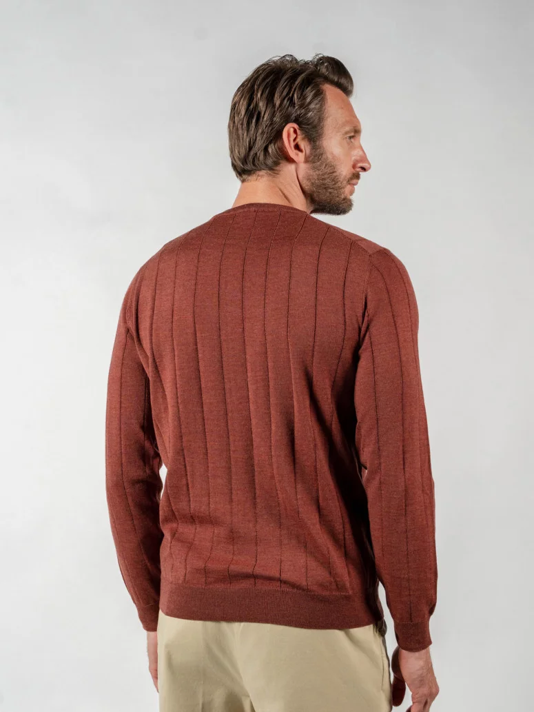 Pull col rond à côtes rouge brique