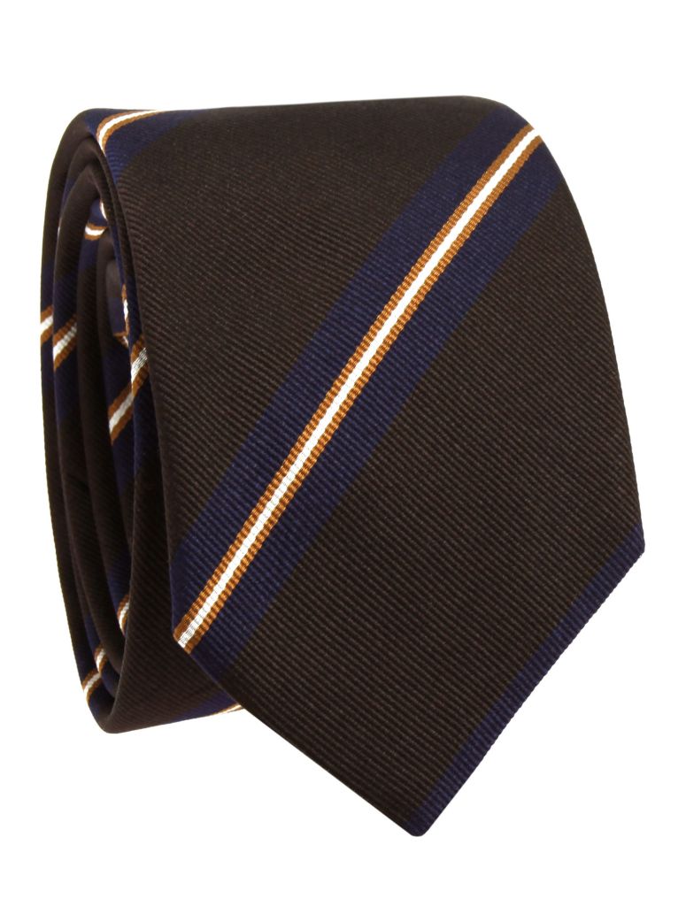 Cravate club marron à rayures bleues