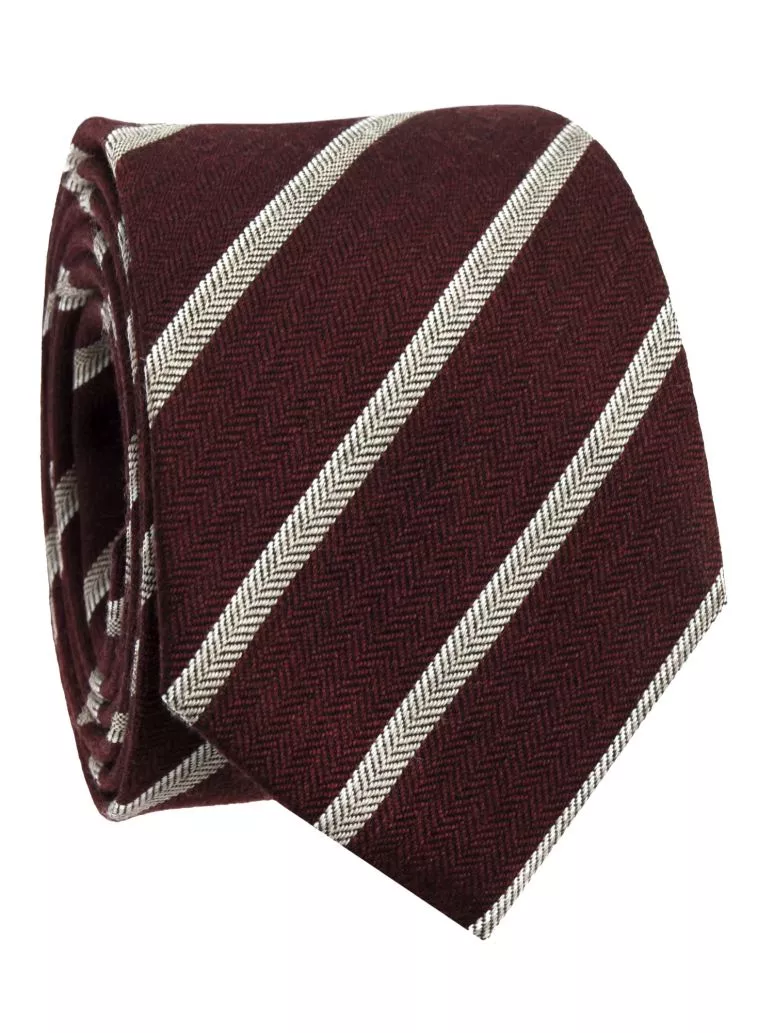 Cravate en laine bordeaux à rayures beiges