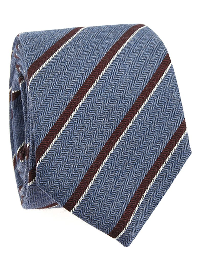 Cravate en laine bleu ciel à rayures bordeaux