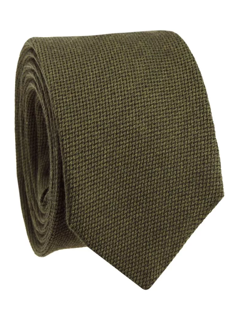 Cravate en laine vert olive à chevrons
