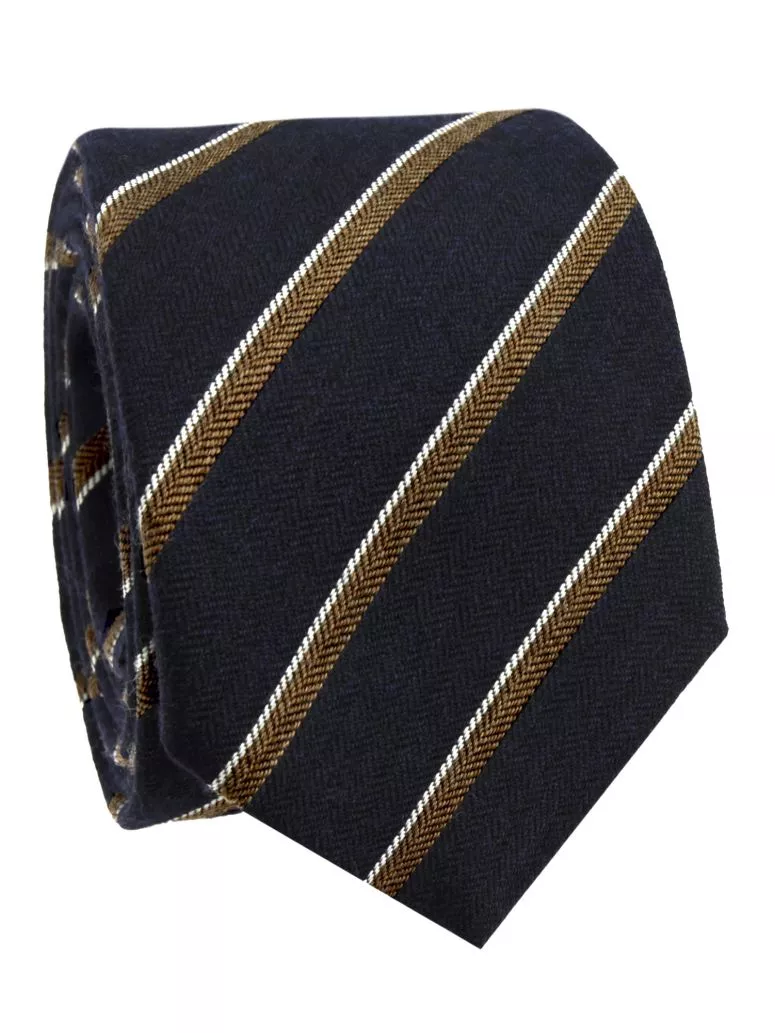 Cravate en laine bleu marine à rayures marrons