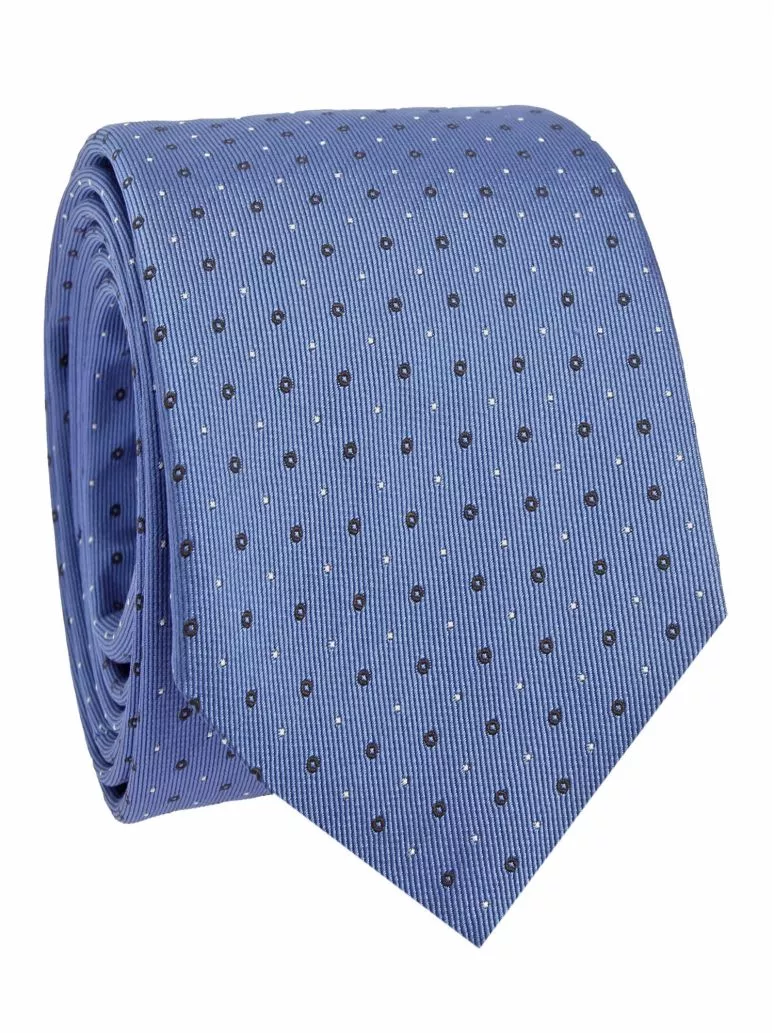 Cravate en soie bleu ciel à pois