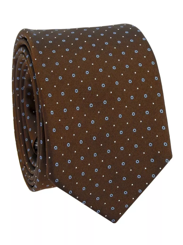 Cravate en soie marron à pois