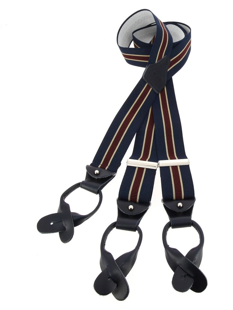 Bretelles homme rayées bleu marine et bordeaux à boutons