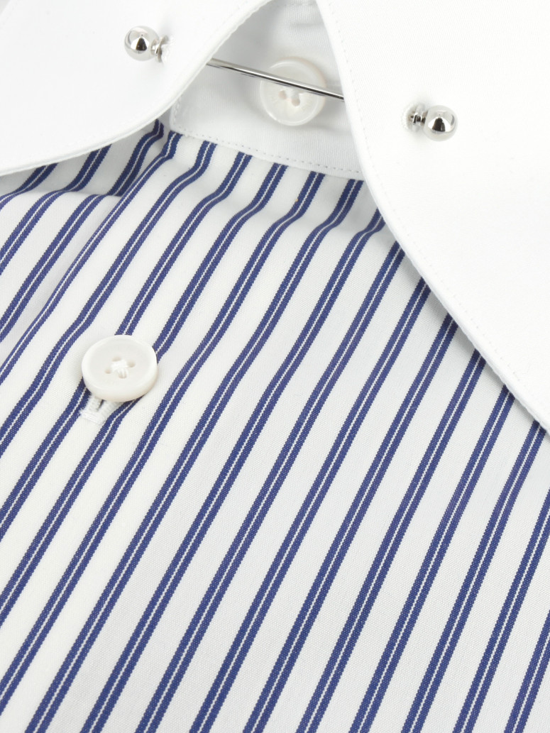 Chemise col épingle en popeline à rayures navy