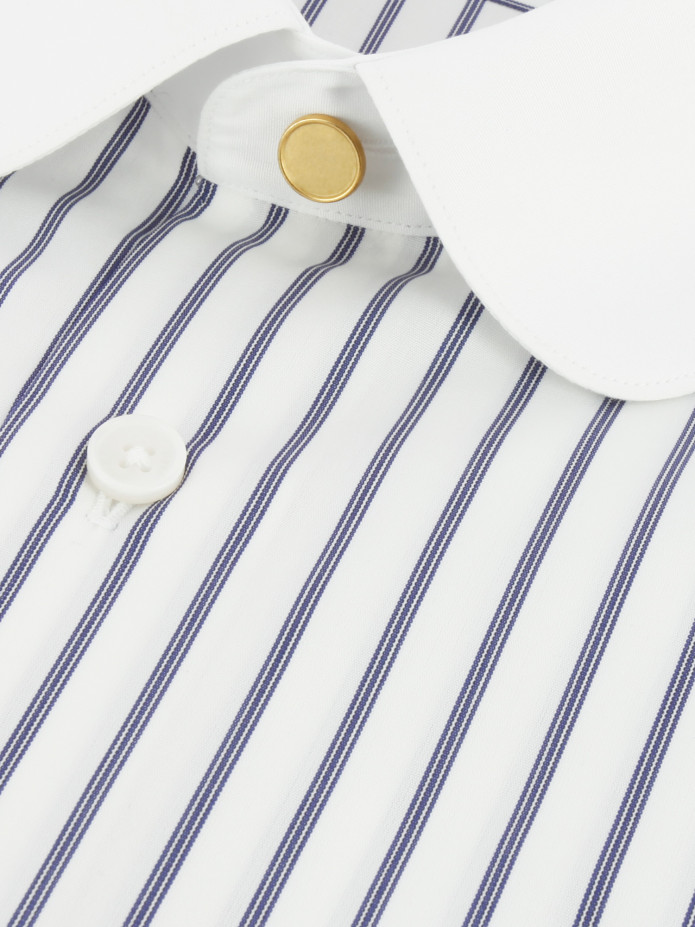 Chemise col rond à triples rayures bleu marine