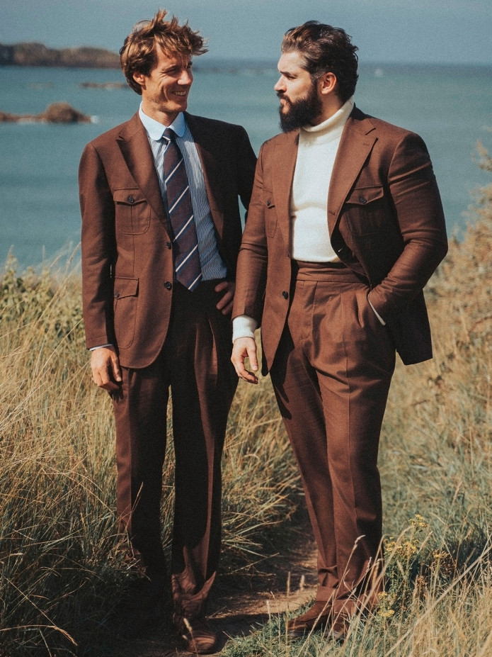Pantalon taille haute en flanelle marron Litha