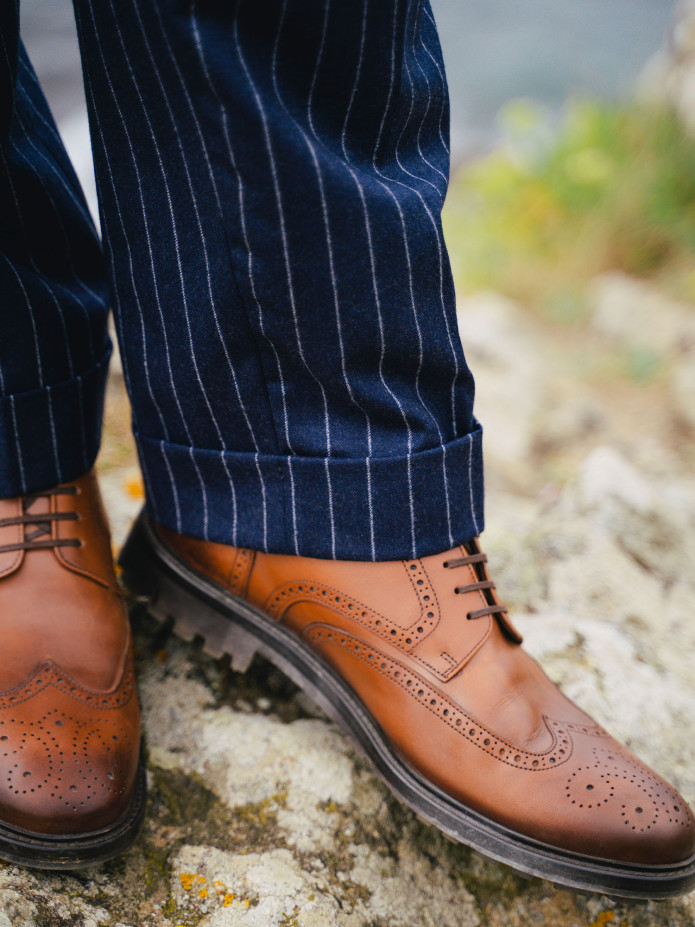 Pantalon en flanelle bleu marine à rayures Tregorn - The Nines