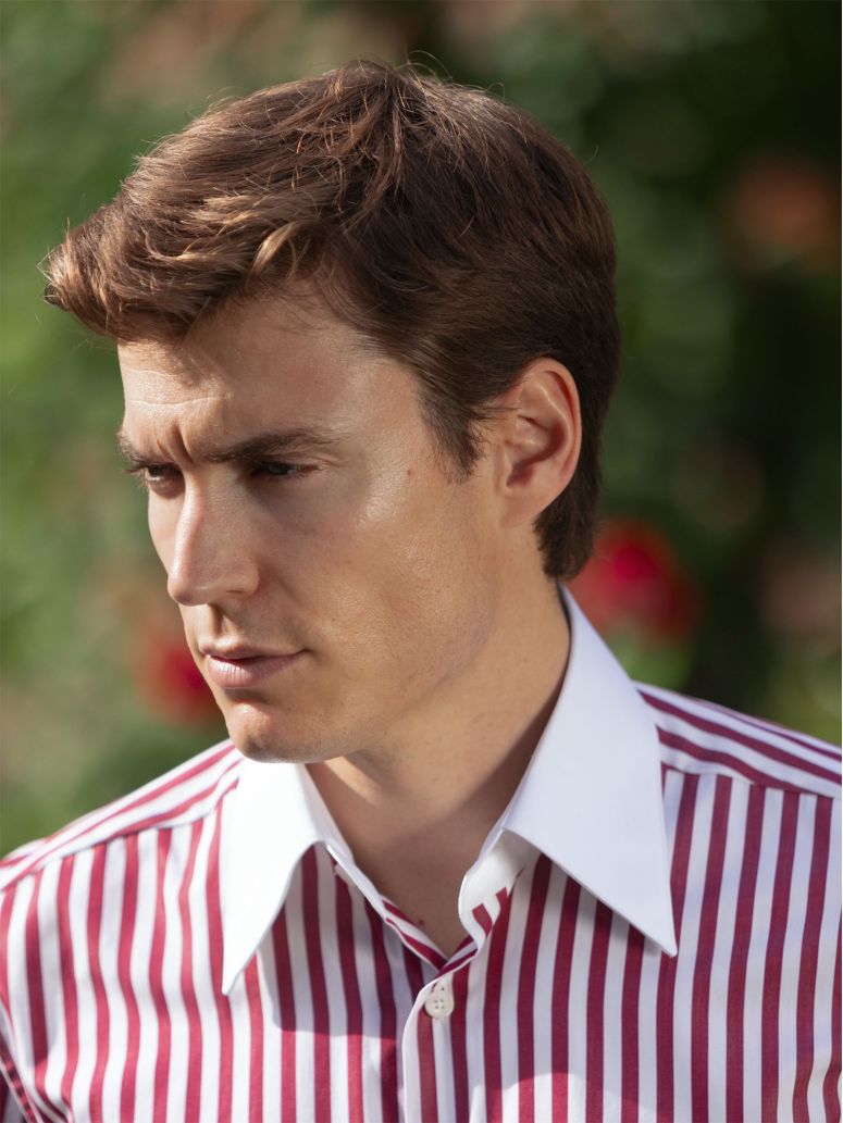 Chemise col français à rayures rouge bordeaux