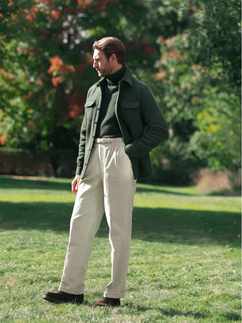 Pantalon taille haute en velours écru - Faro