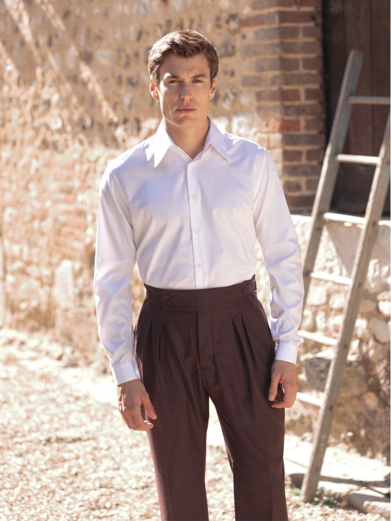 Chemise col français blanche à rayures roses