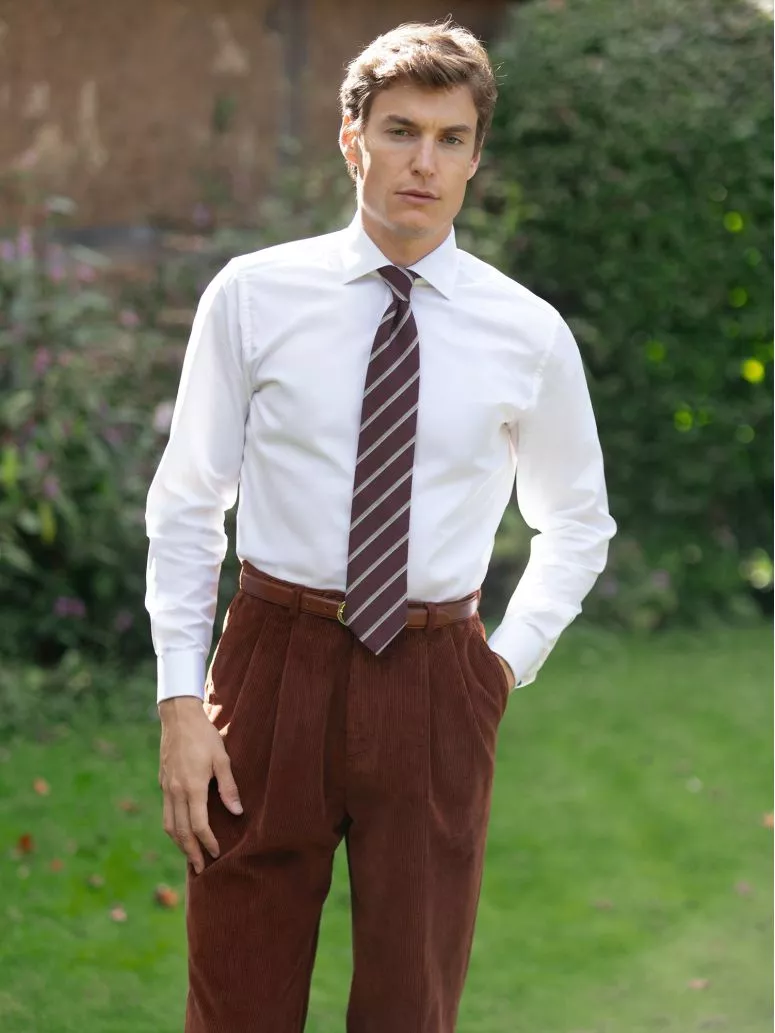 Cravate en laine bordeaux à rayures beiges