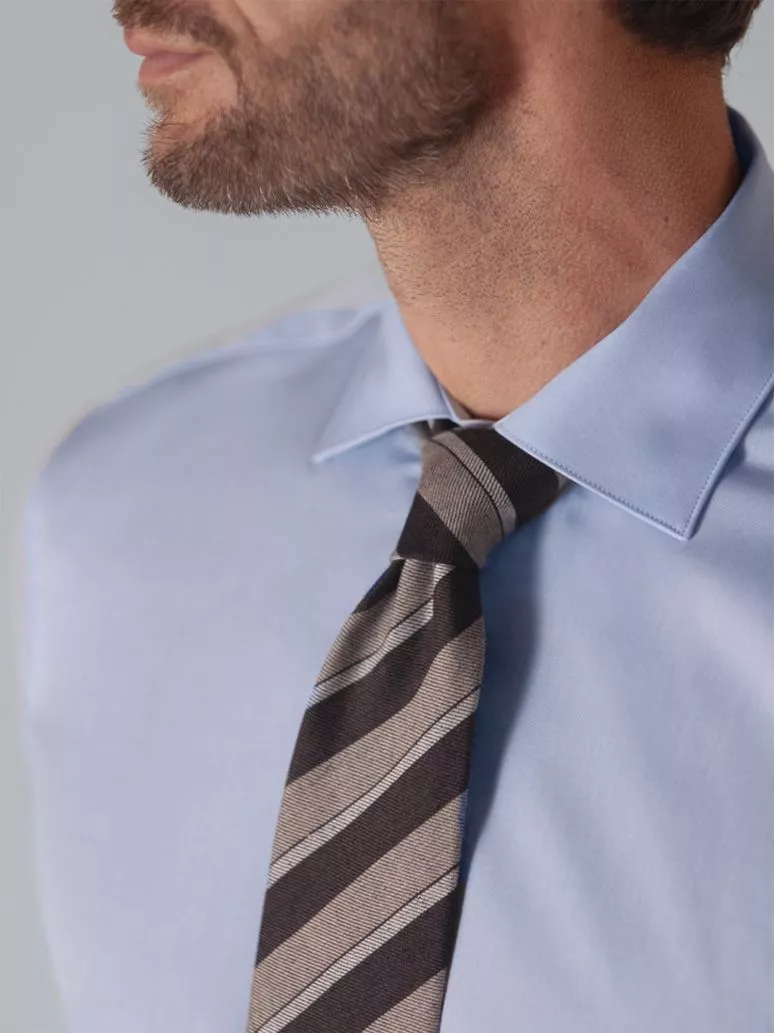 Cravate en laine et lin beige à rayures marrons