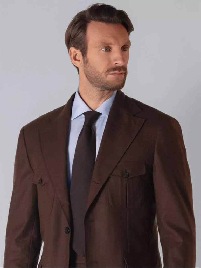 Cravate en laine marron à chevrons